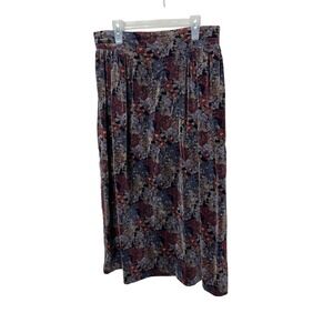 The Red Eye Vintage 90s Velvet Floral Midi Skirt High Waist Size 13